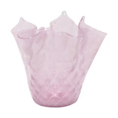 Vintage Italian Venetian Murano Pink Handkerchief Art Glass Vase 