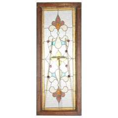 Antique Arts & Crafts Stained & Jeweled Leaded Glass Window Circa 1910