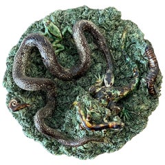 Palissy Majolica Snake & Lizard Plate by Jose A Cunha