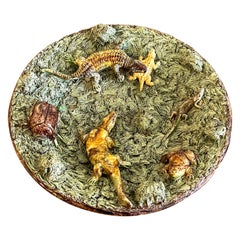19th Century Palissy Majolica Reptiles in Landscape Wall Plate