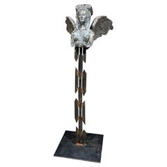 Atemberaubende griechische Sphinx weiße Skulptur weiblich Bronze geschmiedet Stahl