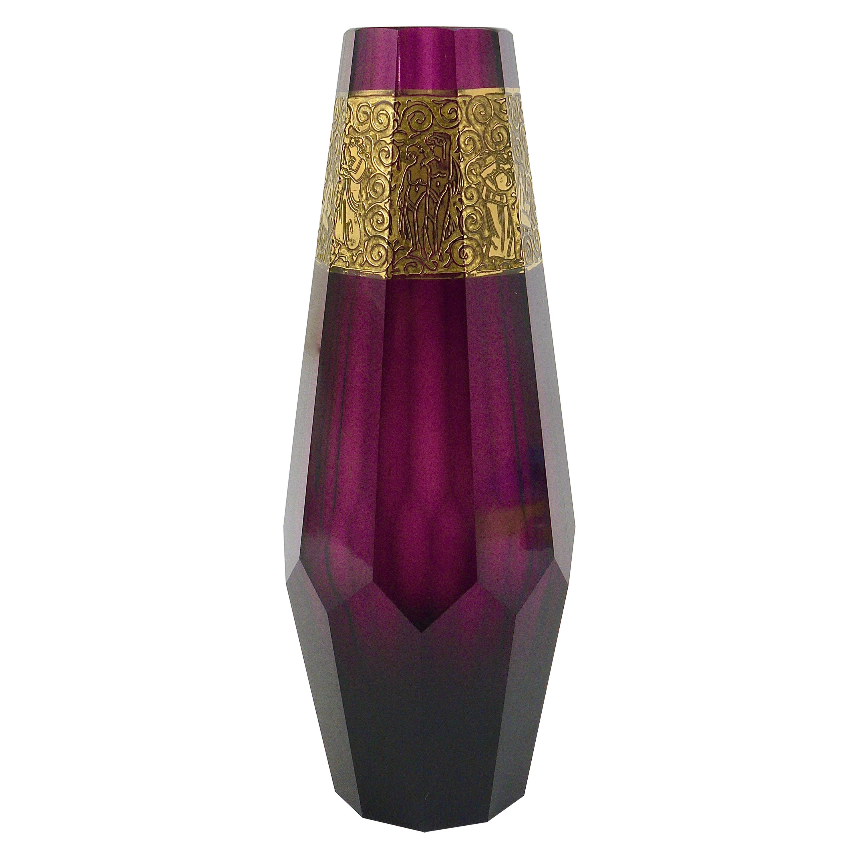 Ludwig Moser, Art déco-Vase aus Amethyst-Kristallglas im Art déco-Stil, Karlsbad/Die Tschechoslowakei, 1920 im Angebot