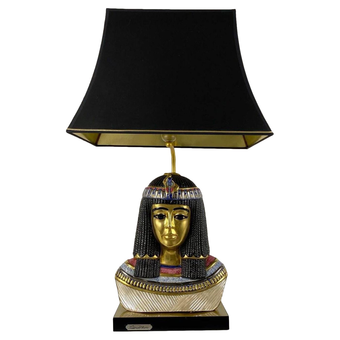 Einzigartige Edoardo Tasca Scultura Viva Tischlampe, ägyptische Pharohenbüste der Königin von Ägypten, Italien
