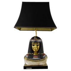 Unique Edoardo Tasca Scultura Viva Table Lamp, Egyptian Pharoh Queen Bust, Italy