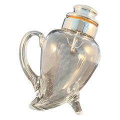 Unusual Art Deco Glass Cocktail Shaker of 'Duck' Form with Silver Plate Top