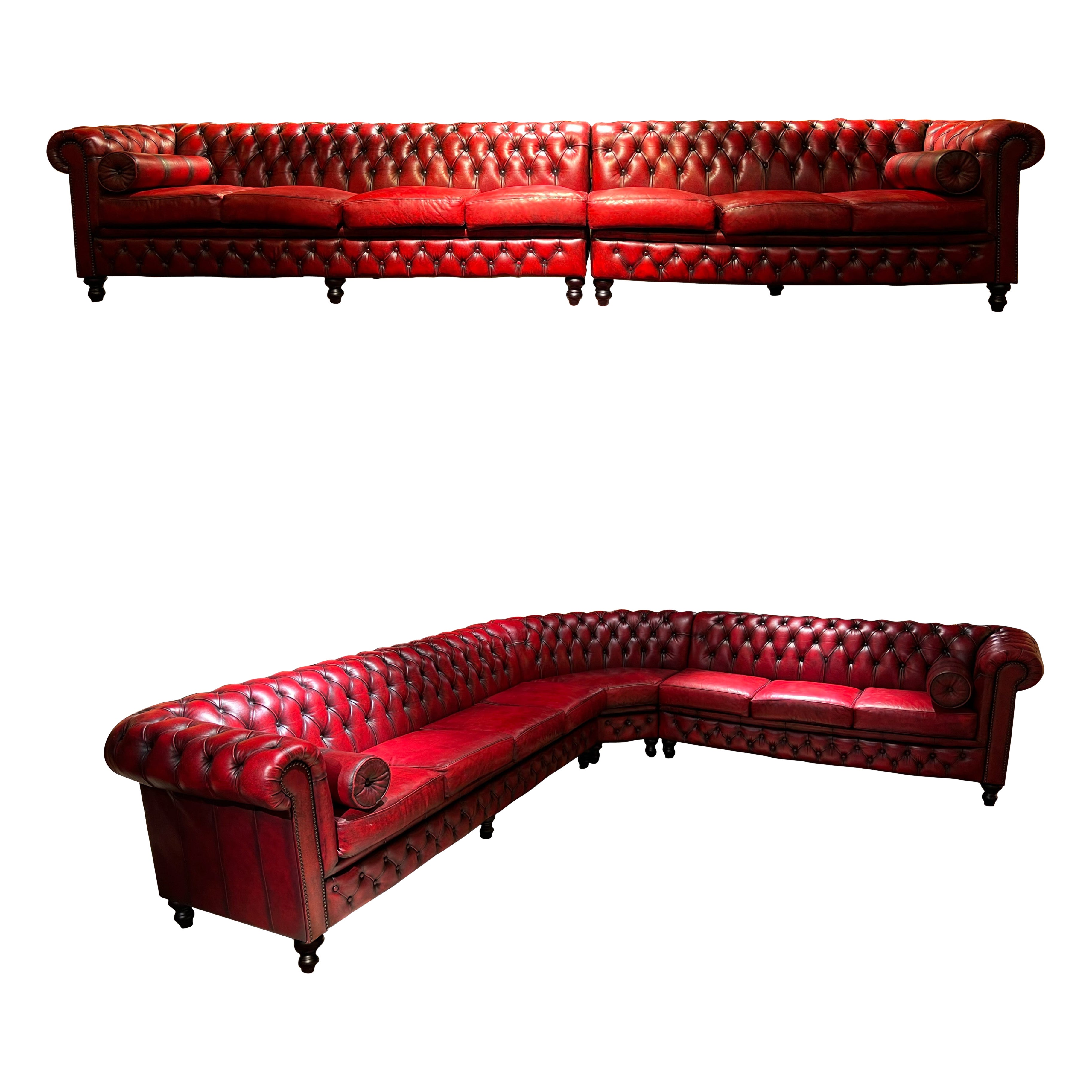 Vintage oxblood Red Chesterfield Corner Couch or Seven Seater Sofa / Set
