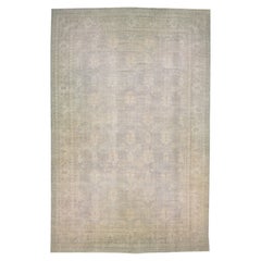 Gray Floral Handmade Modern Oushak Style Wool Rug