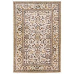 Modern  Persian Sultanabad Handmade Beige Wool Rug with Allover Design