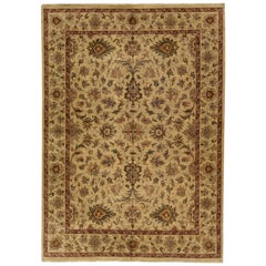 Contemporary Indian Handmade Floral Wool Rug In Tan Color