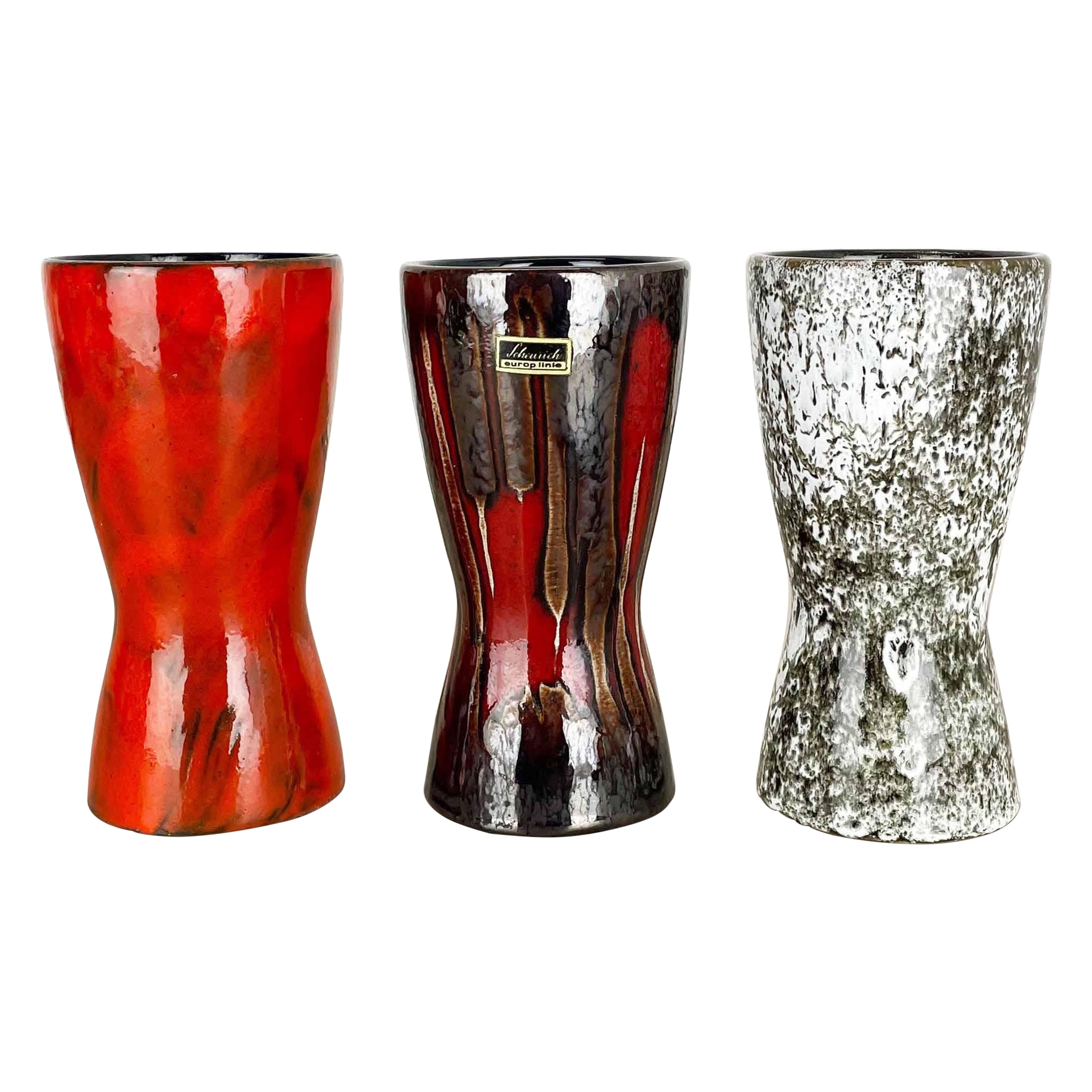 Ensemble de trois vases vintage en poterie de lave grasse fabriqués par Scheurich, Allemagne, 1970