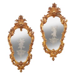 Pair of Venetian Rococo Giltwood Wall Mirrors