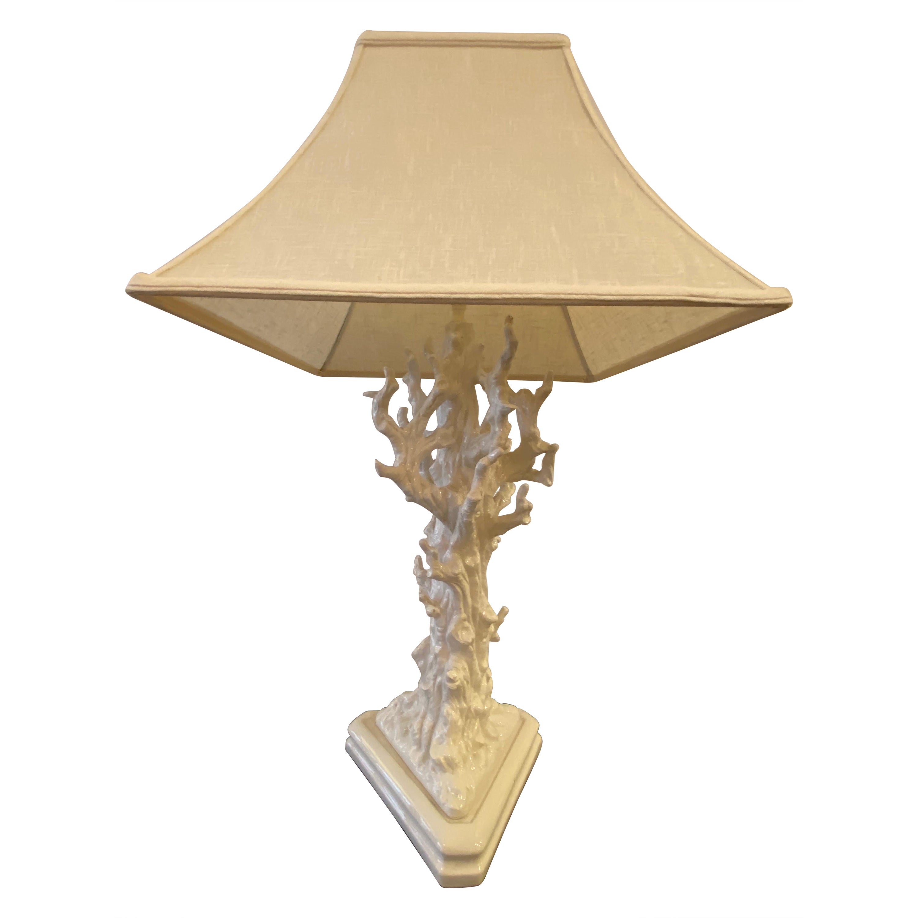 Faux Bois Italian Ceramic Branch Table Lamp