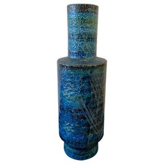 Aldo Londi for Bitossi Tall Ceramic Vase in Rimini Blu