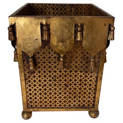 Italian Hollywood Regency Gilt Tassel Motif Wastepaper Basket