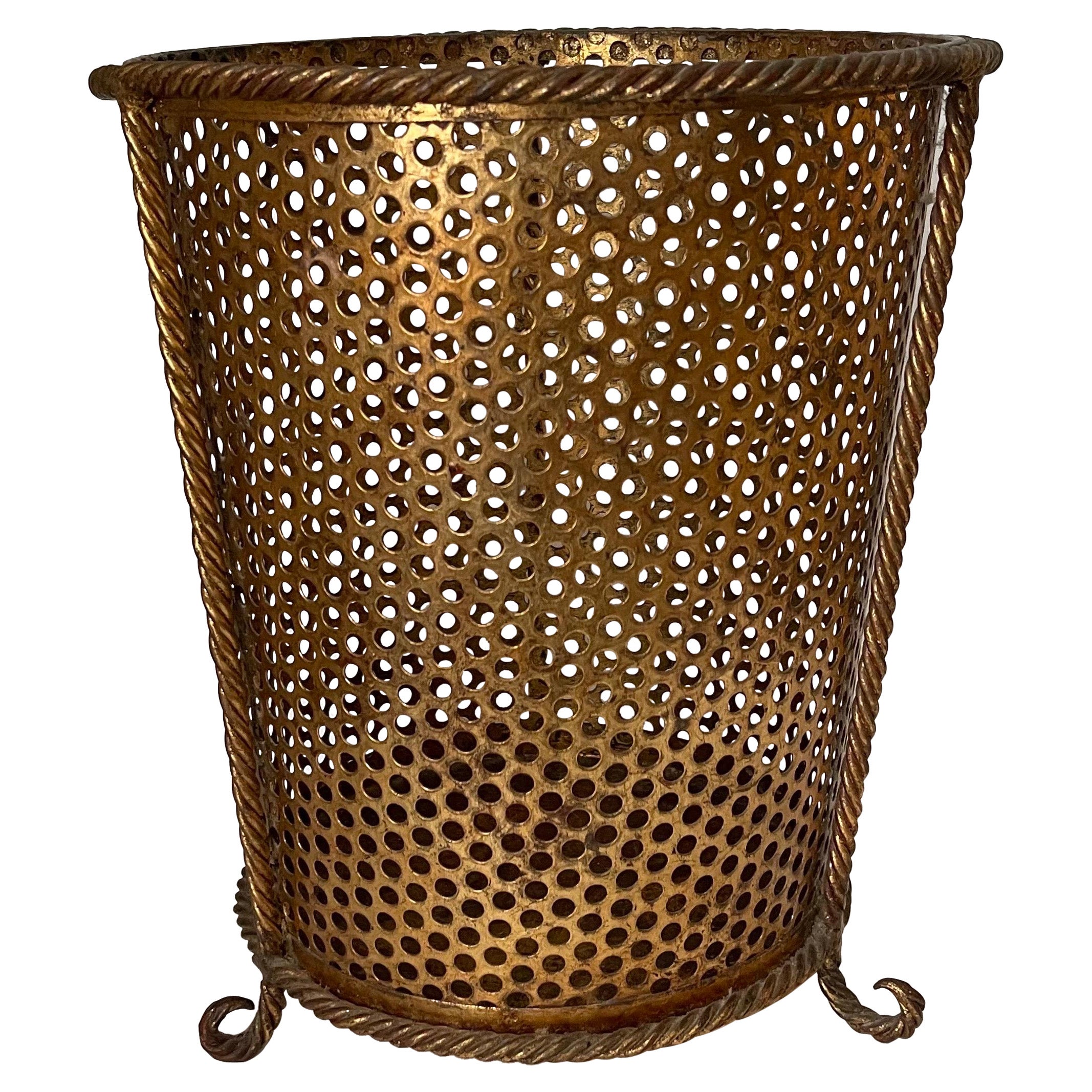 Italian Gold Gilt Metal Rope Umbrella Stand For Sale