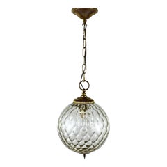 Vintage Chandelier or Lantern Gilt Brass and Textured Glass Suspended Lighting
