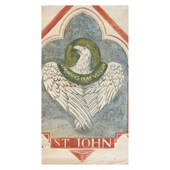 Vintage Distressed St. John Eagle Pointed Arch Painting