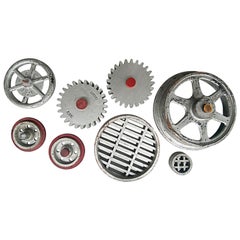 Eight Painted Industrial Molds Cog Wheels Wall Sculptures 