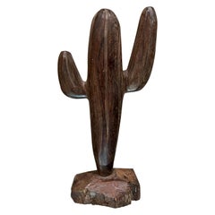 1970s Saguaro Cactus Tree Sculpture Exquisite Hand Carved Wood Mexico