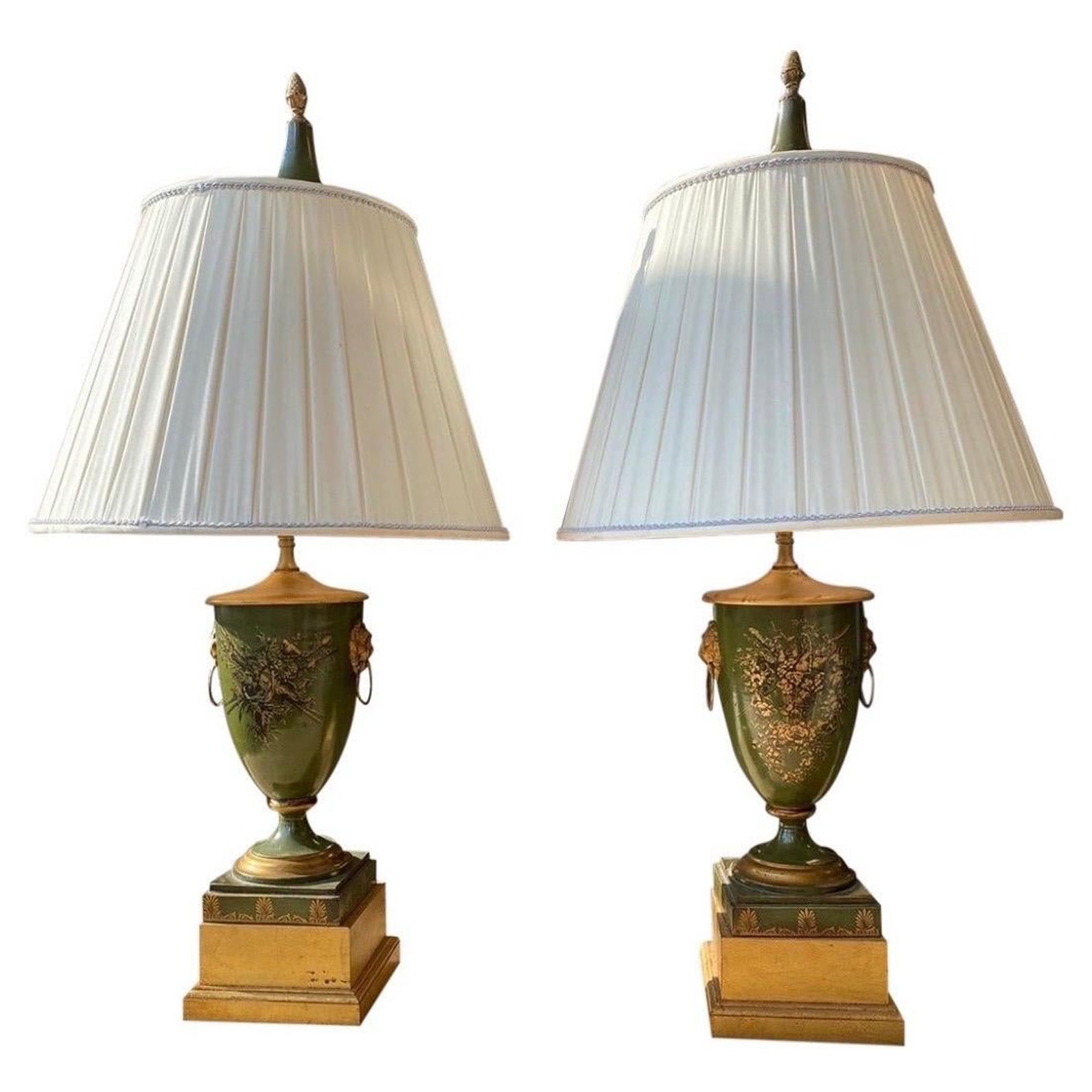 Vintage French Tole Hunting Urns Converted Into Table Lamps - a Pair For Sale