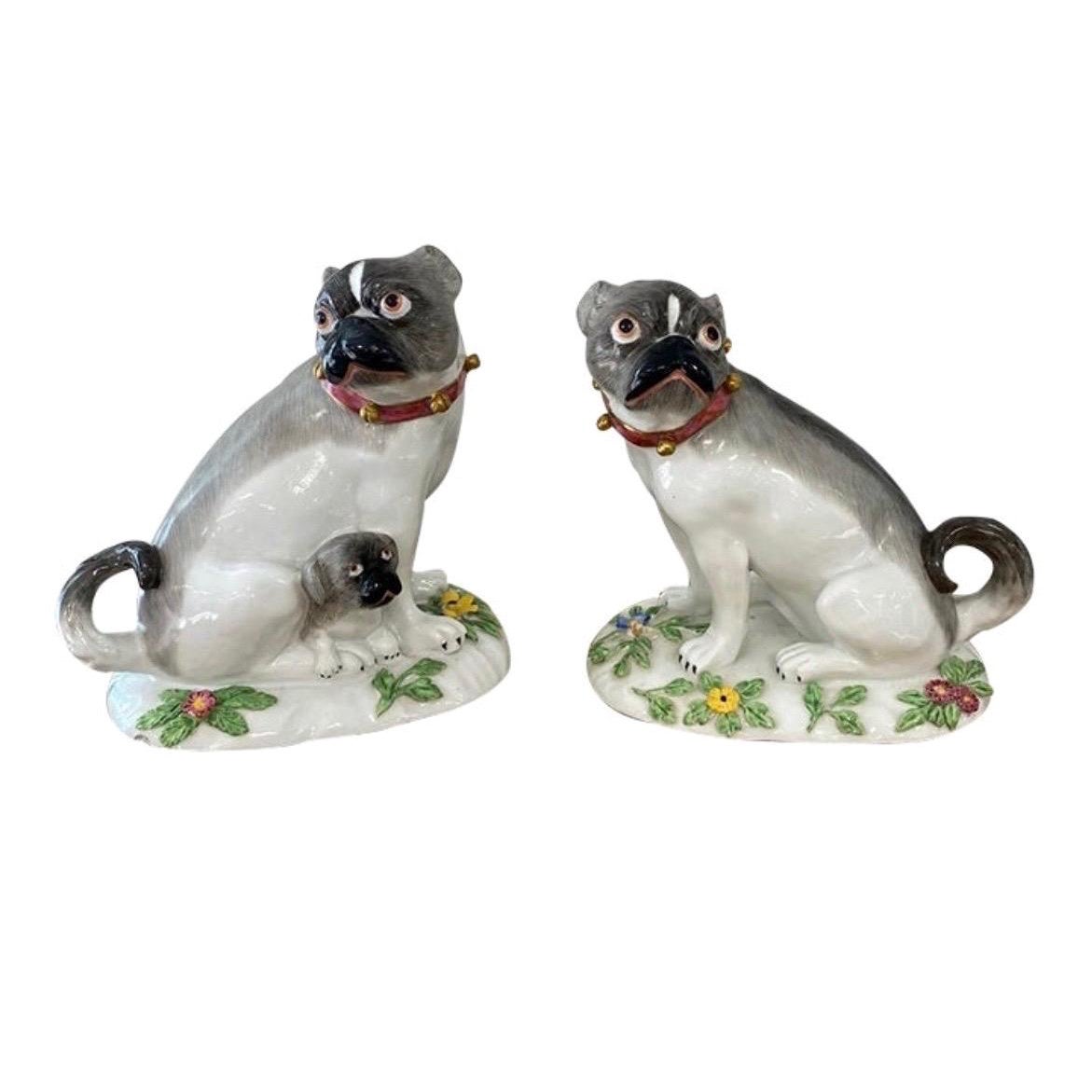 Antique Meissen Style French Porcelain Bulldog Figures, a Pair For Sale