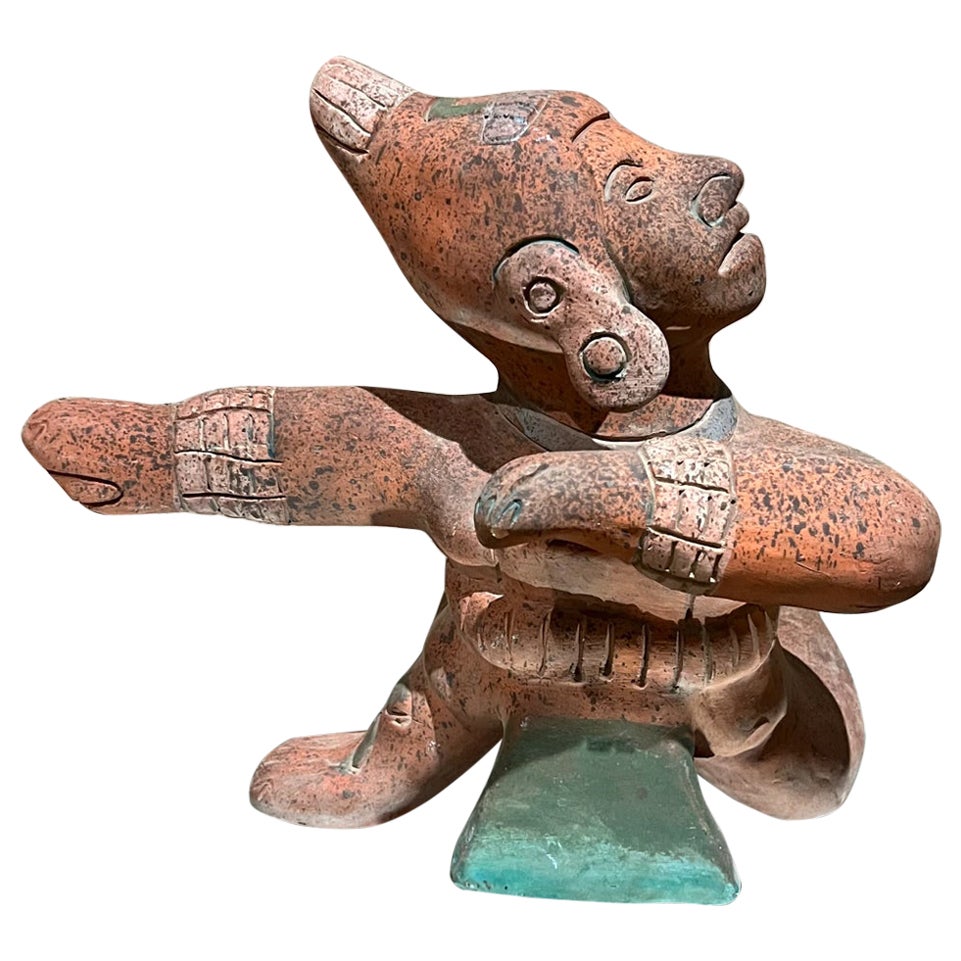 Mayan Native Artwork Mex Indian Intricate Pottery Figurine Sculpture For Sale