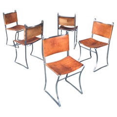 Used French Design Leather Dining Chair Set, France, 1970's