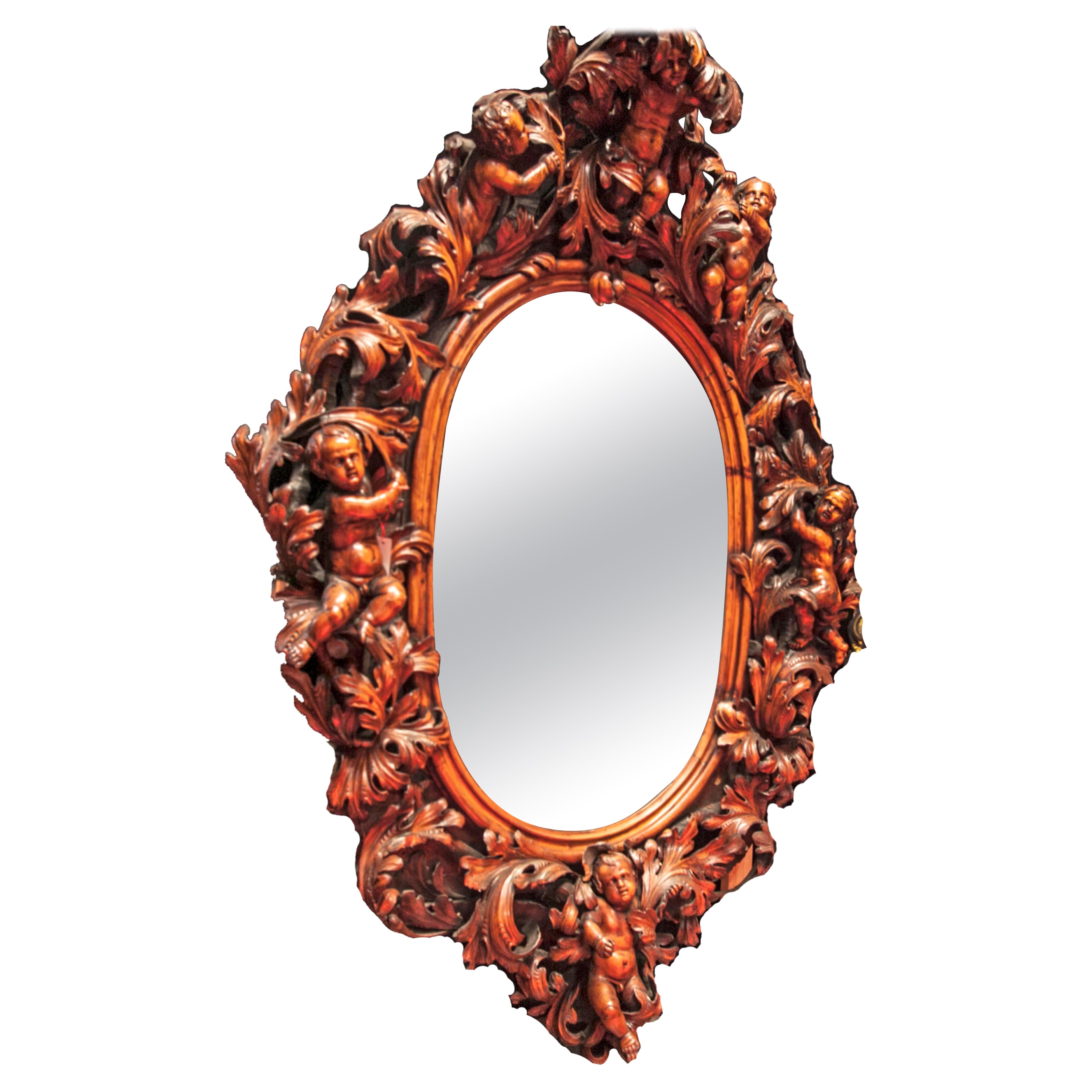 Extraordinaire miroir de palais monumental chérubin/Putti de Valentino Besarel en vente