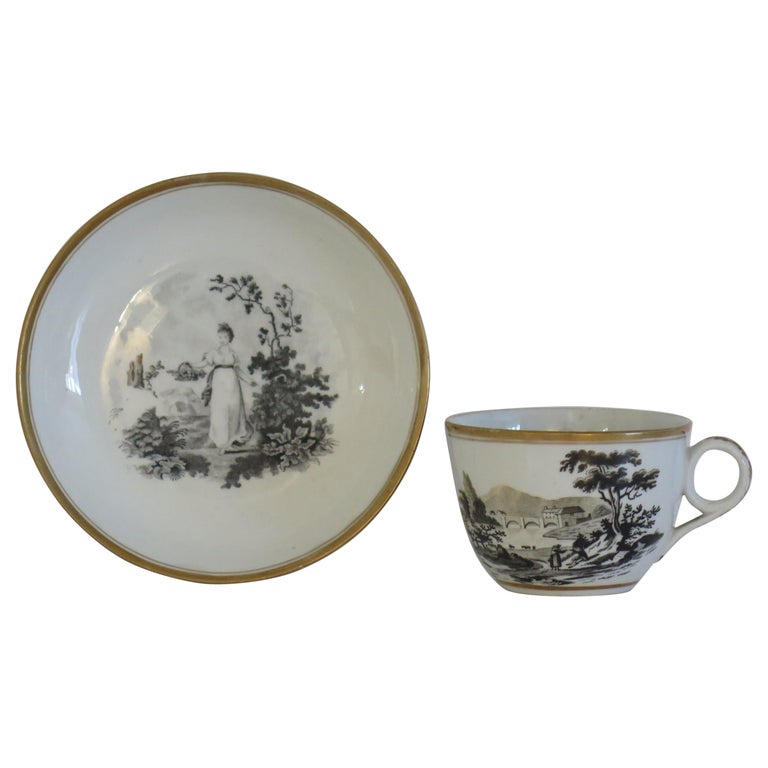 Georgian Newhall Porcelain Duo Tea Cup and Saucer Bat Printed Ptn ...