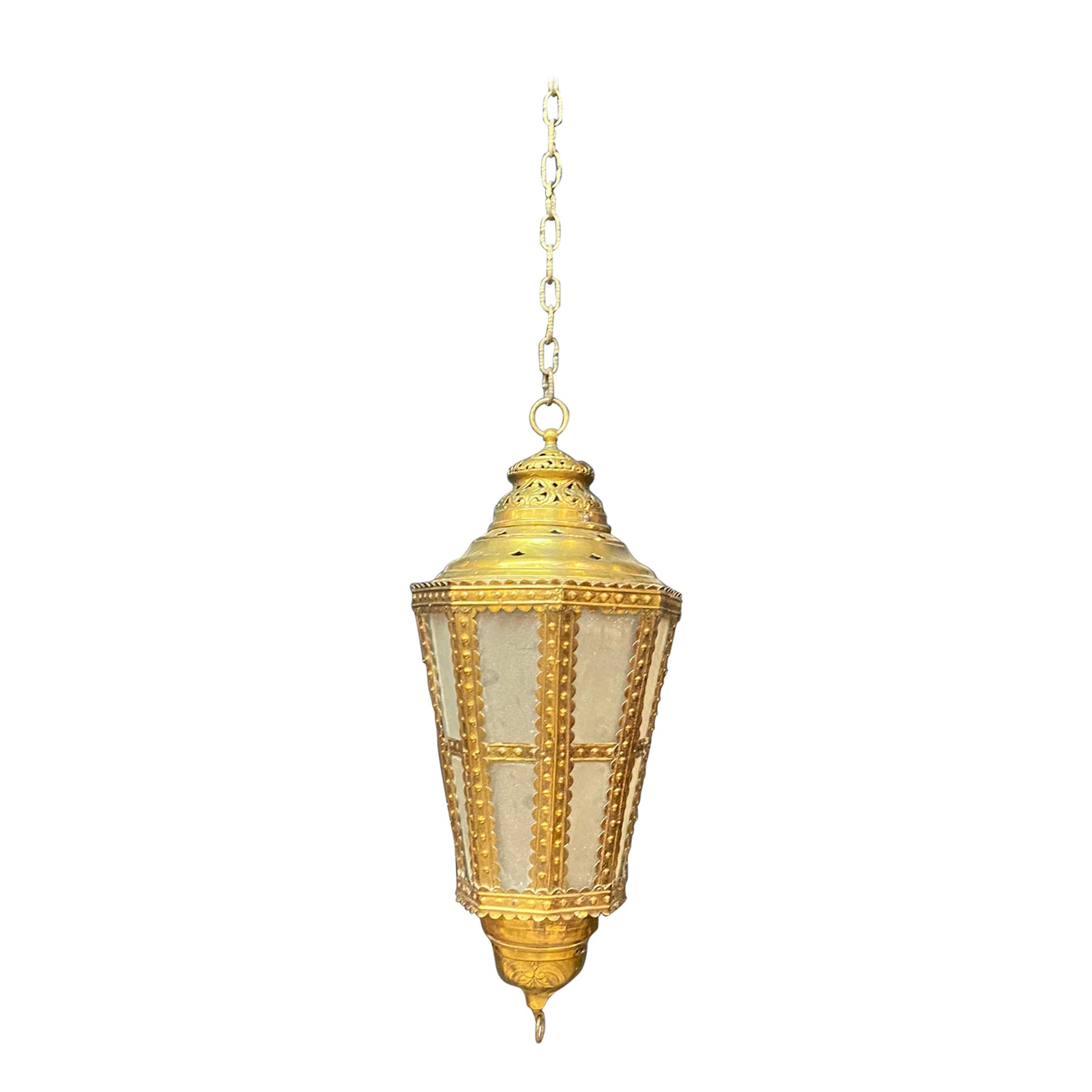 Ancienne lanterne Flemish en cuivre et verre du 18e siècle, non électrifiée en vente