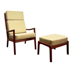 Teak High Armchair or Easy Chair & Stool, Senator Series, by Ole Wanscher