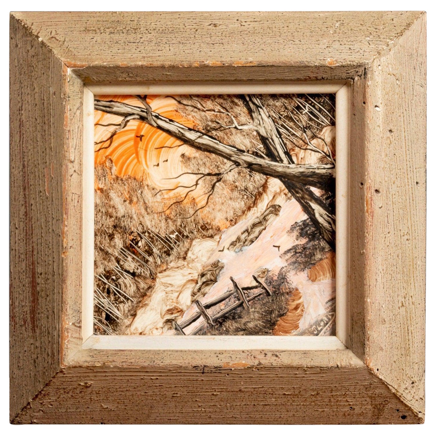 Peinture à l'huile/cadre en carreaux/bois signée Jack Lord, États-Unis, vers les années 1940