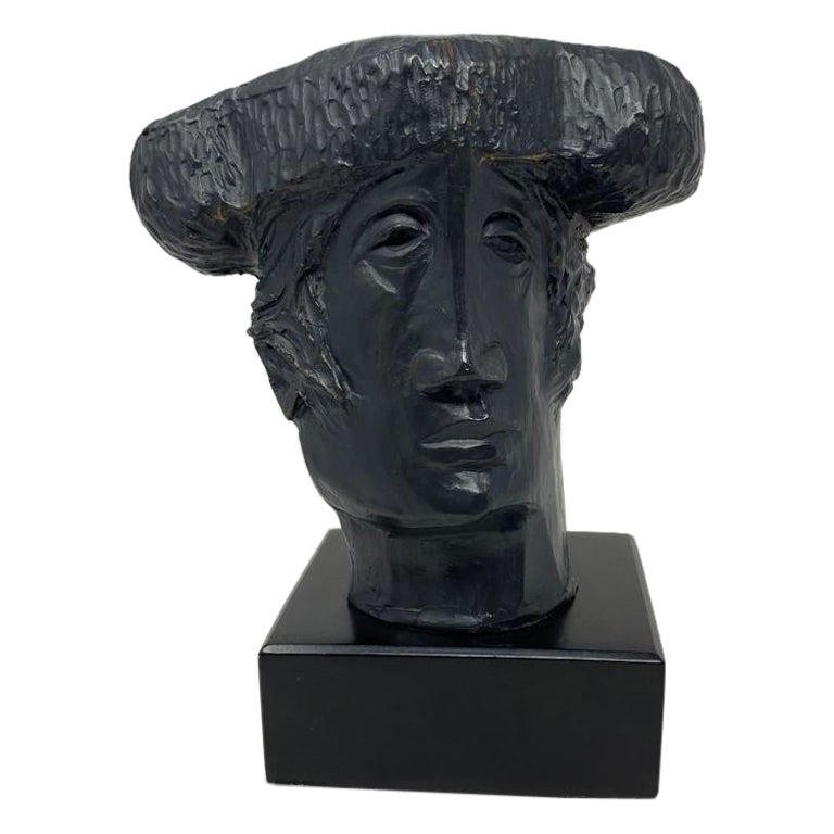 Mid Century Modern Alvar Sunol Signed Bronze Overlay Matador Bust Sculpture  For Sale at 1stDibs