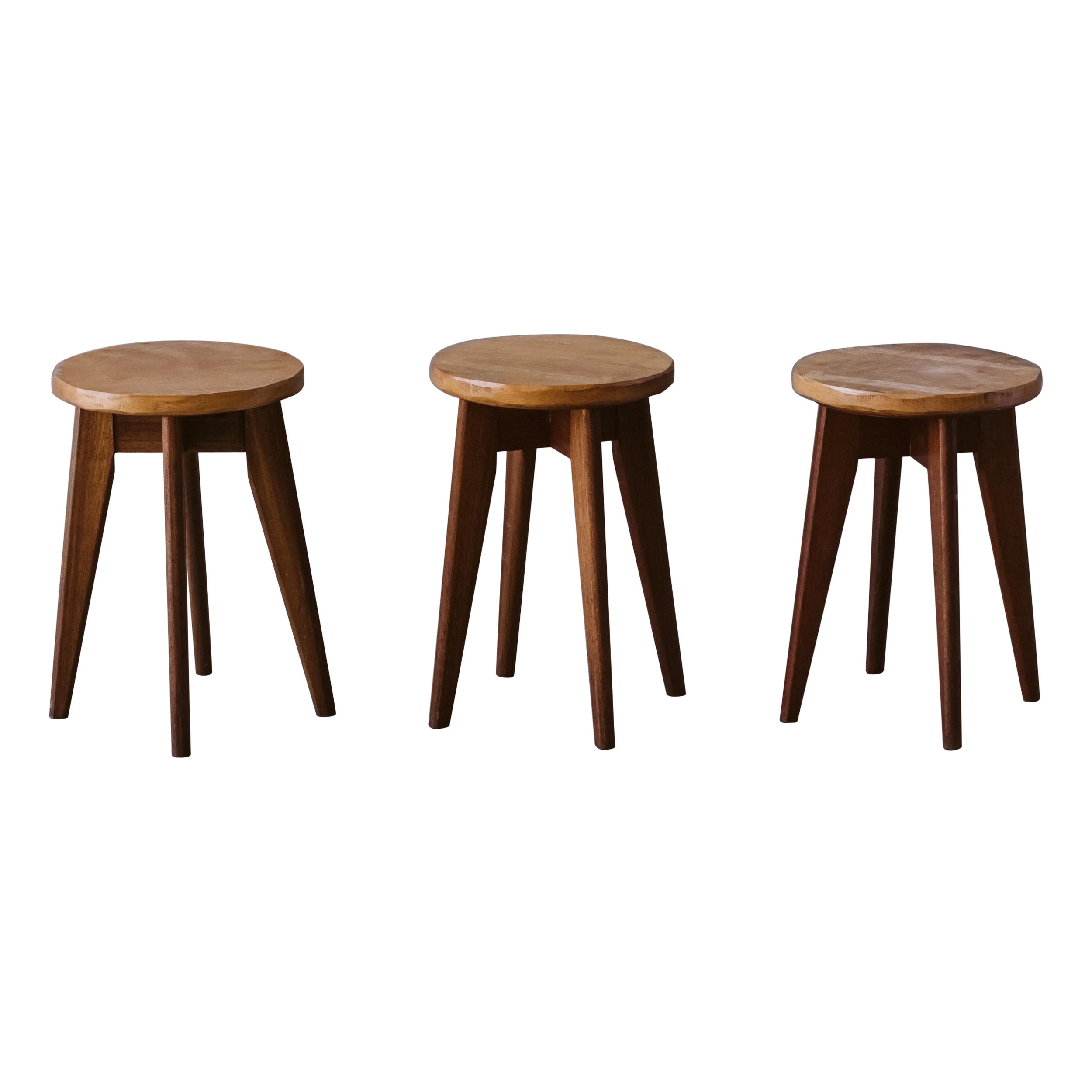 Vintage Set Of Three Stools From France, circa 1960 For Sale