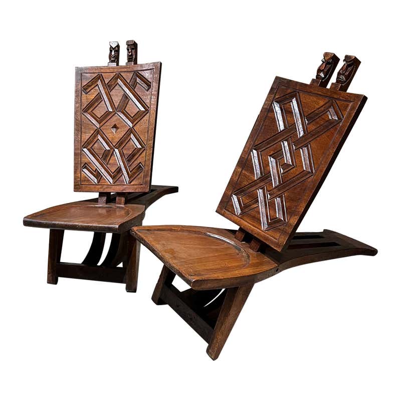 Vintage African Studded Wood Reclining Chair at 1stDibs