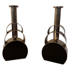 Mid-Century Modern Chrome & Black Enamel Candles or Bud Vases