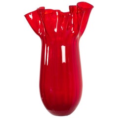 Monumental Ruby Red Italian Murano Art Glass Vase by Venini
