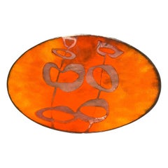 Mid-Century Modern Art Orange and Gold Copper Enamel Decorative Plate