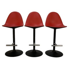 Suite of 3 Cassina “248 Passion” Bar Stools in Red Leather