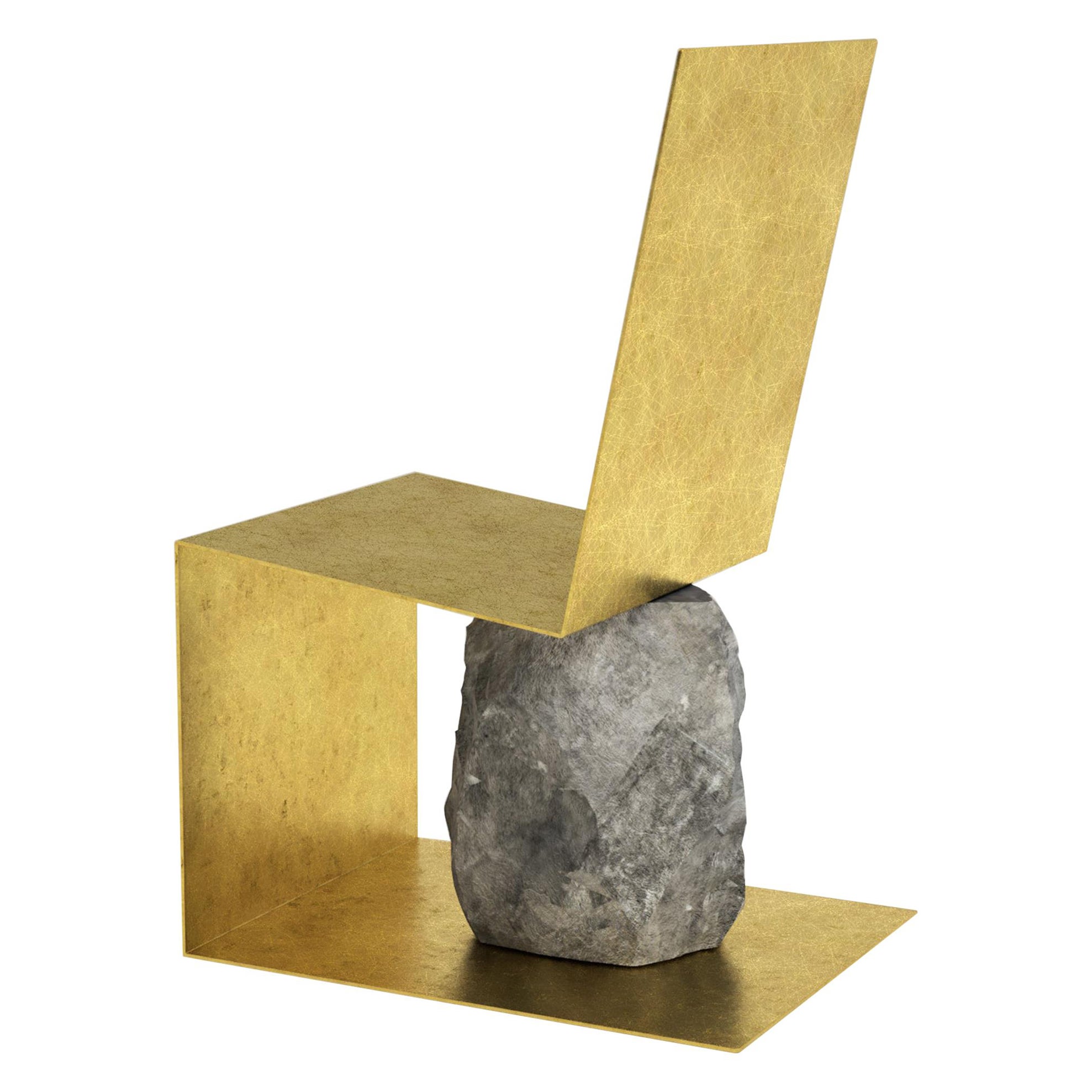 Hand Brushed Brass and Stone Chair by Batten and Kamp For Sale