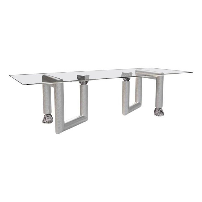 Round Stainless Steel Dining Table by Batten and Kamp For Sale at 1stDibs