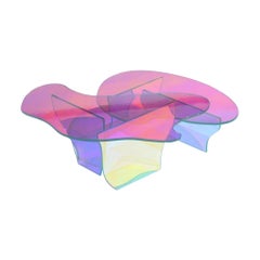 Ensemble de 2 tables en verre aux couleurs cinétiques de Brajak Vitberg