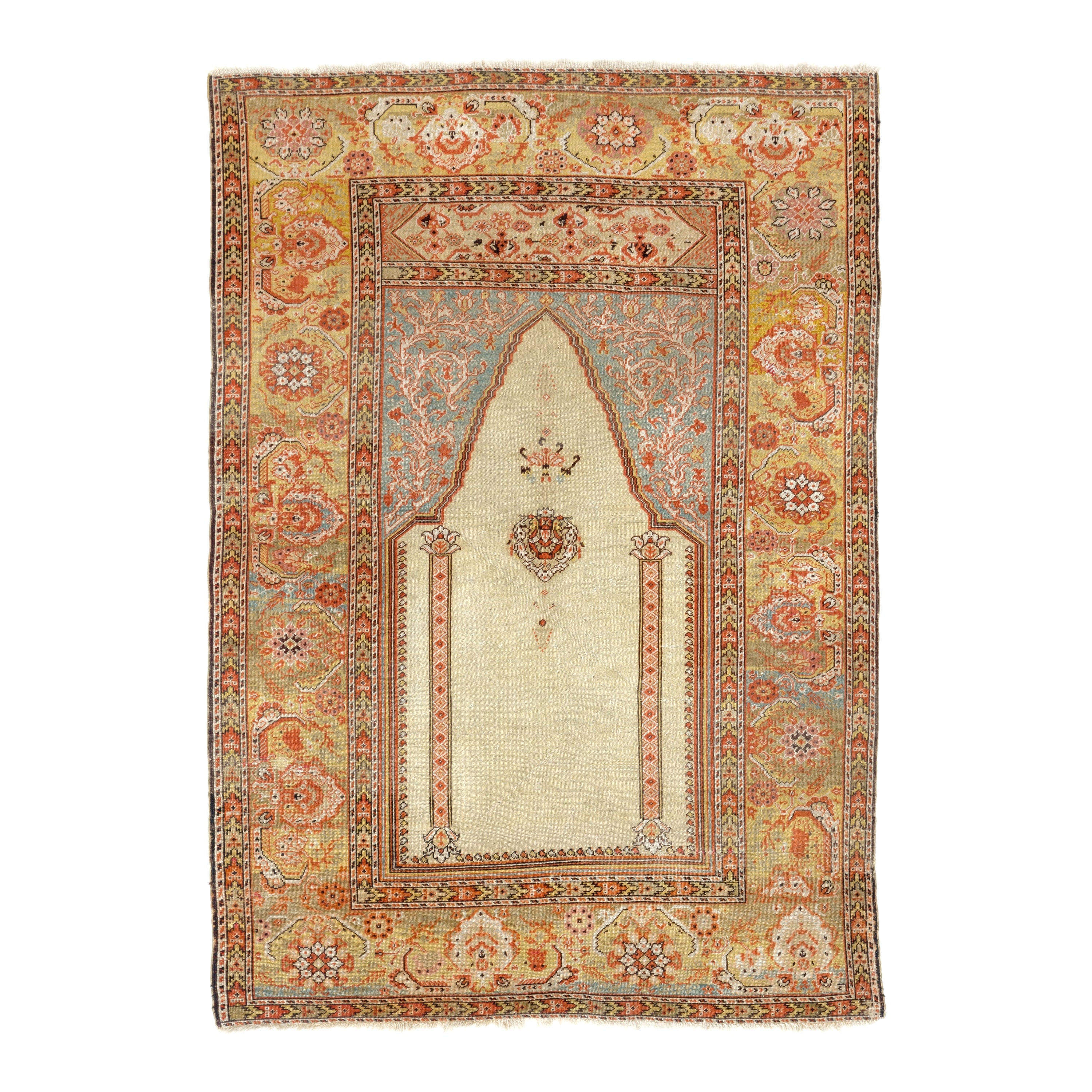 Ancien tapis de prière turc Ghiordes «ordes » noué à la main, vers 1880