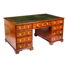 Used George III Marquetry Inlaid Partners Pedestal Desk 18th C