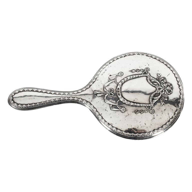 Antique Sterling Silver and Embossed Hand Mirror, 1916 For Sale at 1stDibs