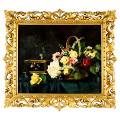 Antique Oil Painting Flowers by Andreotti - Florentine Giltwood Frame 19th C