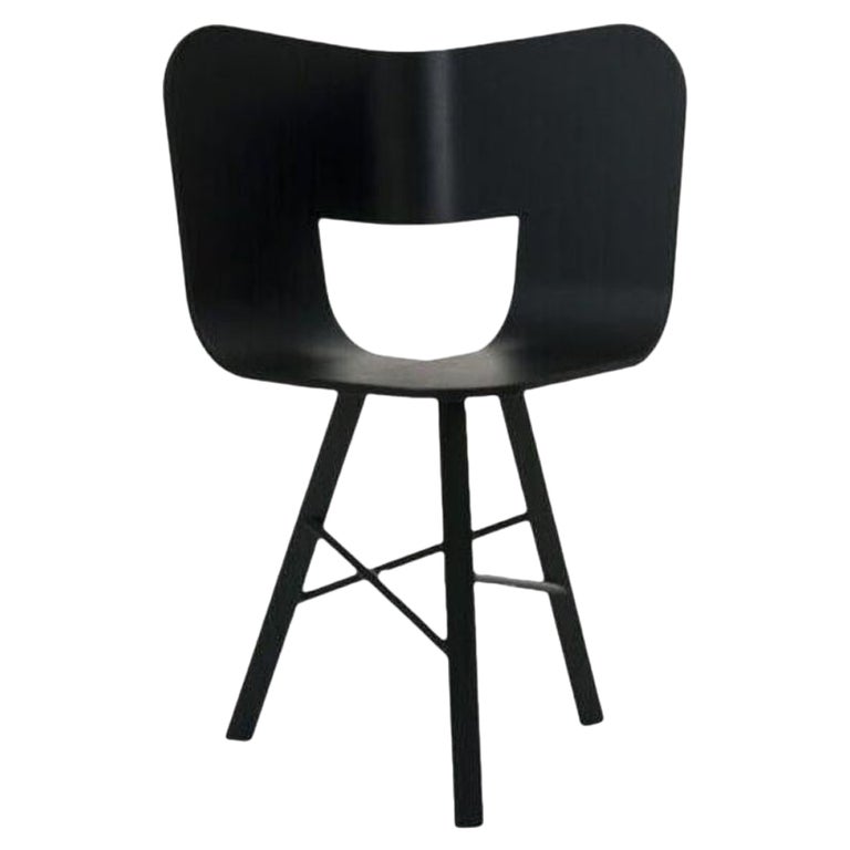 Tria Wood 3 Legs Chair, Black Open Pore Seat by Colé Italia For Sale at