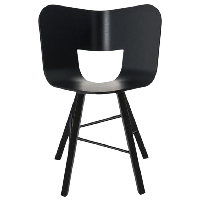 Tria Wood 4 Legs Chair, Black Open Pore Seat by Colé Italia For Sale