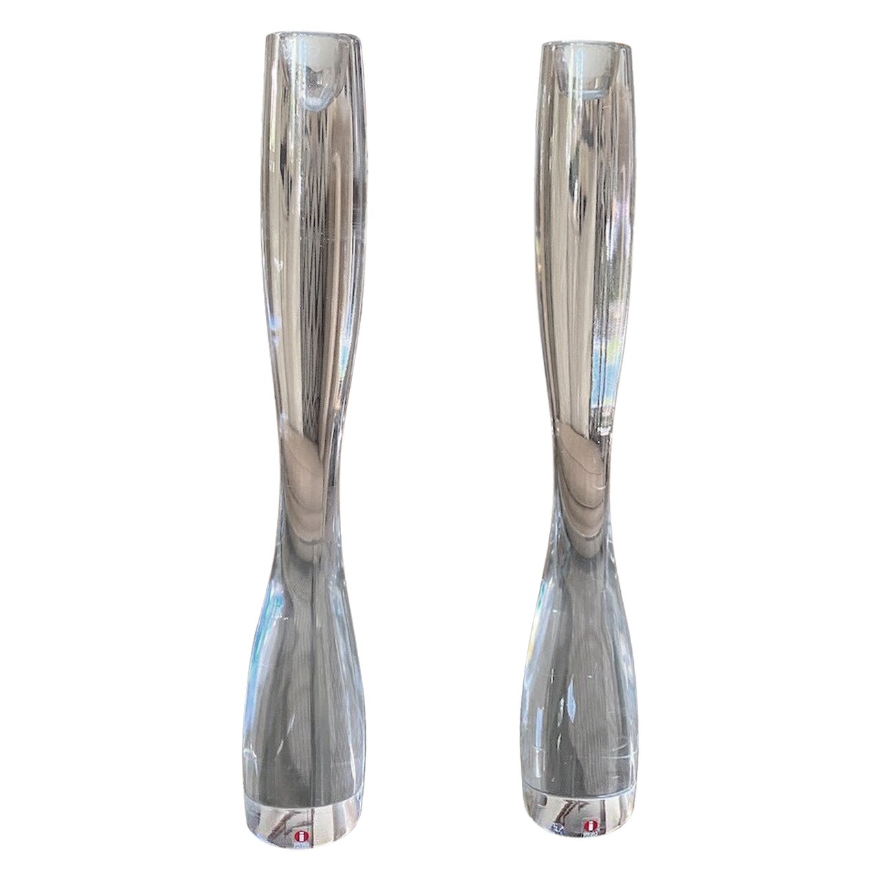 Grande paire de chandeliers Marcel en cristal de Timo Sarpaneva pour Littala en vente