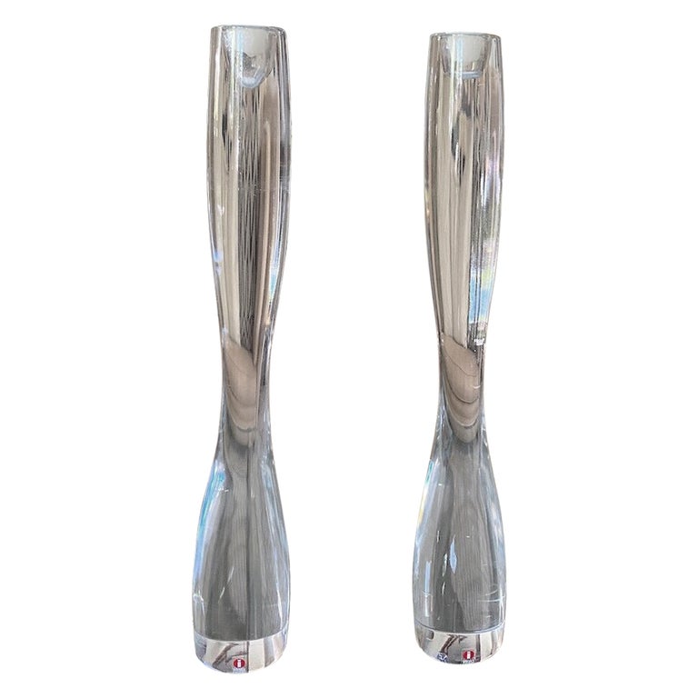 Large Pair of Marcel Crystal Candlesticks by Timo Sarpaneva for Littala For Sale